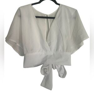 SHEIN White Sleeveless Flutter Blouse – Size Small – Bridal Beach Vacation Top